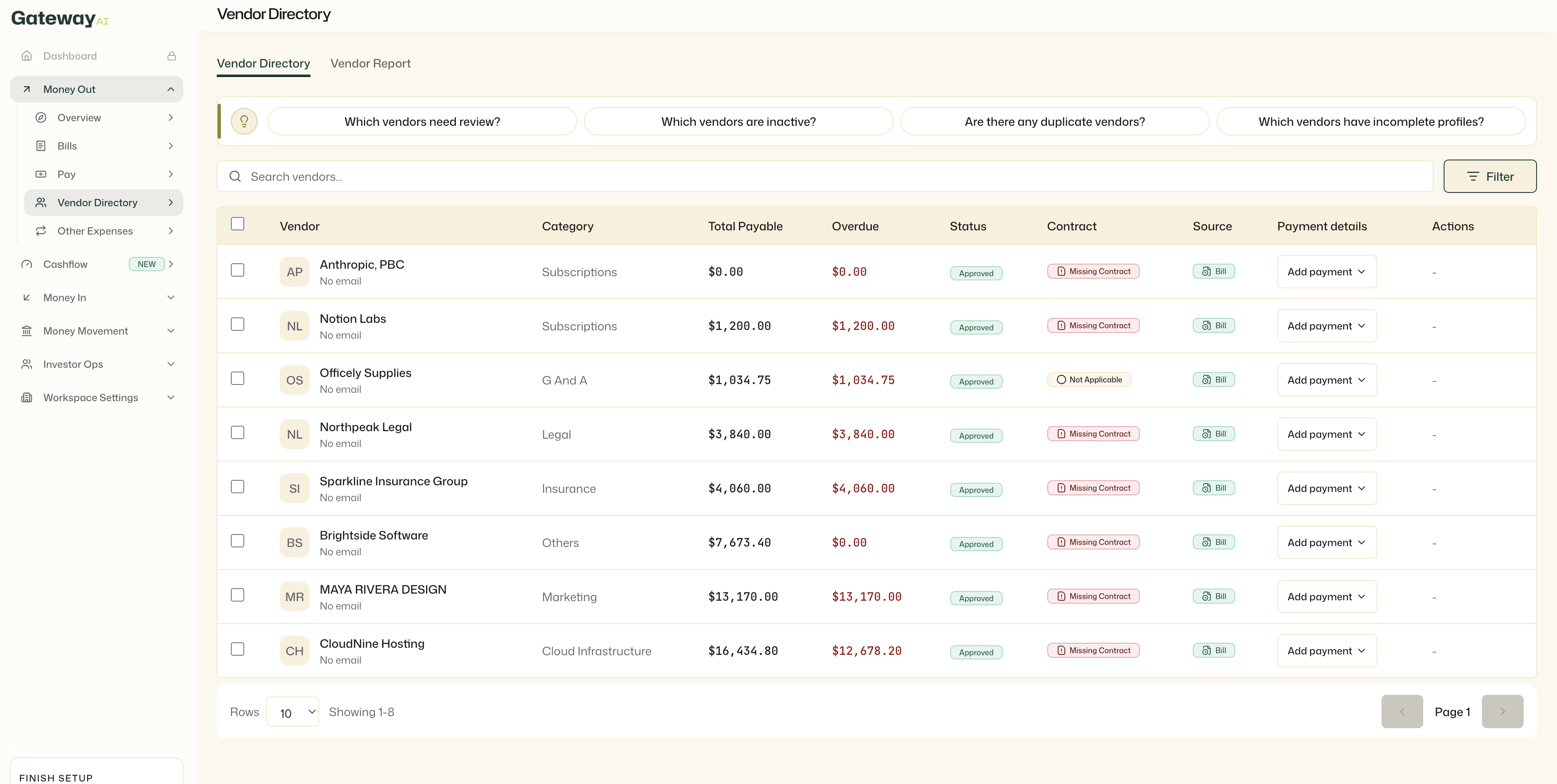 Vendor directory product preview